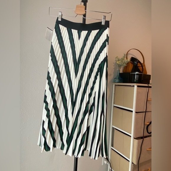 H&M Chevron Pleated Midi Skirt - Kelly Green/Black/White - XS - Chic & Elegant - Picture 1 of 11